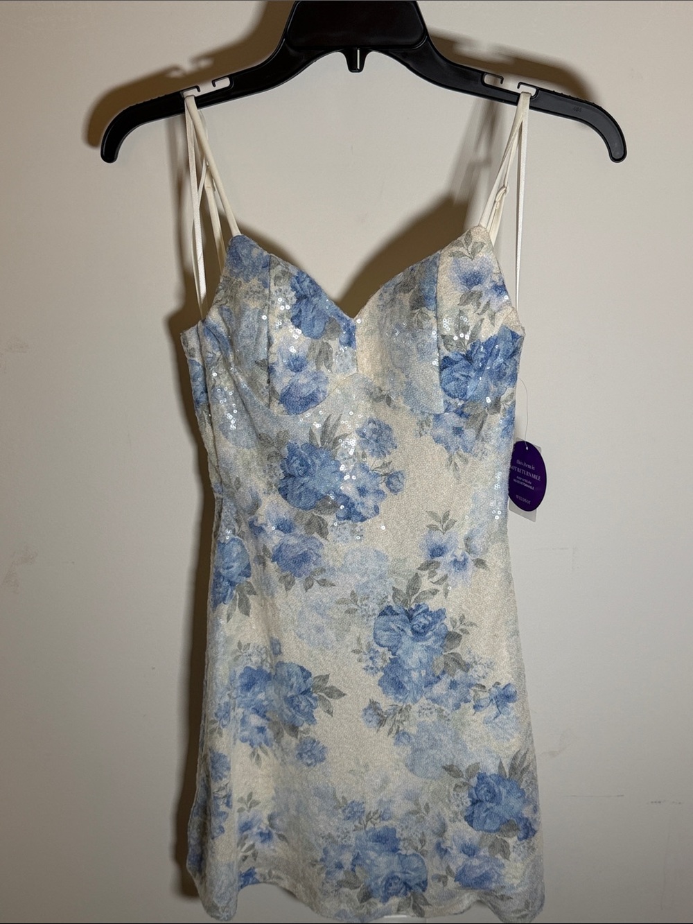 Windsor Cream Slip Dress with Blue Floral Print